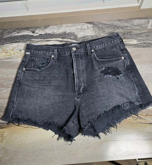 Citizens of Humanity Pants - Citizens of Humanity Marlow Denim Shorts Womens 28 Black Distressed Raw Hem